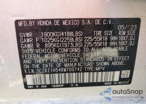 2024 Honda Hr-V Sport z USA, uszkodzony, nr VIN 3CZRZ1H54RM700742